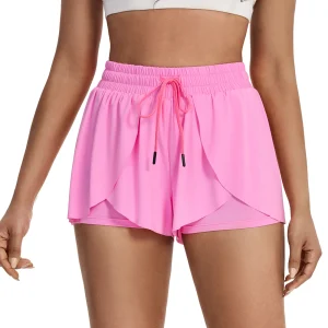 Women's Flowy Running Shorts Plain 2 IN 1 Drawstring Waist Shorts